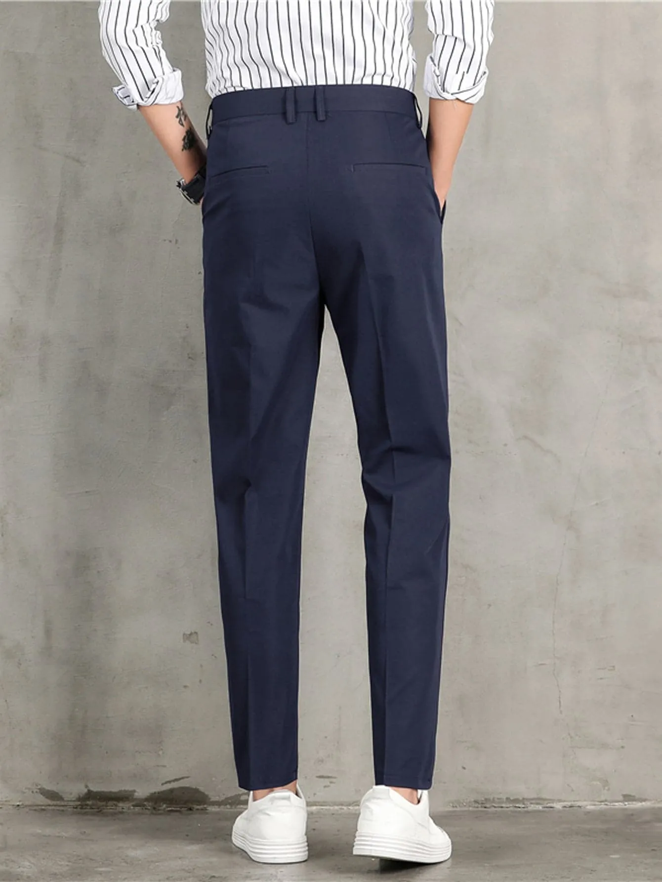 Solid Zipper Fly Tailored Trousers