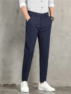 Solid Zipper Fly Tailored Trousers