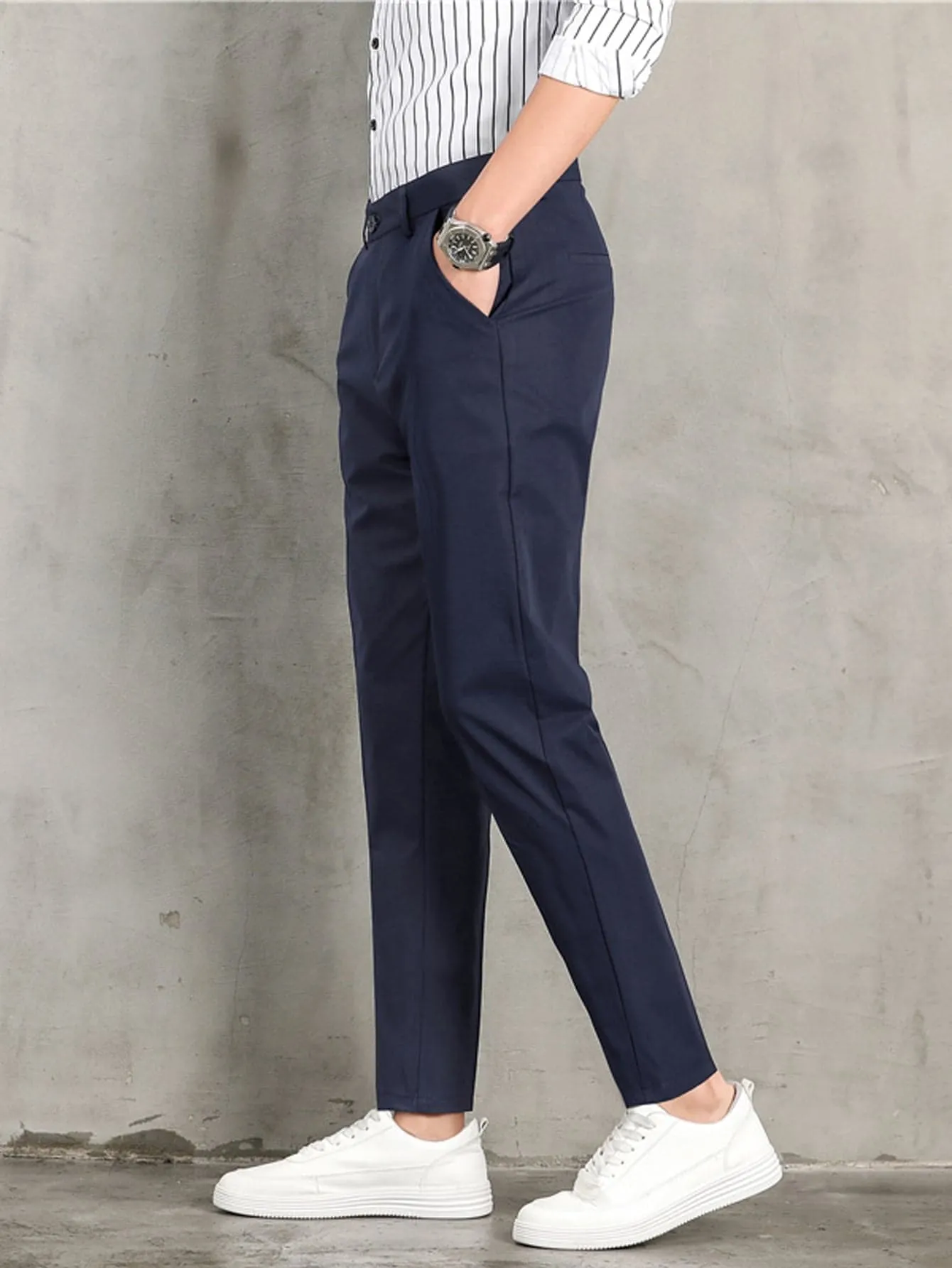 Solid Zipper Fly Tailored Trousers