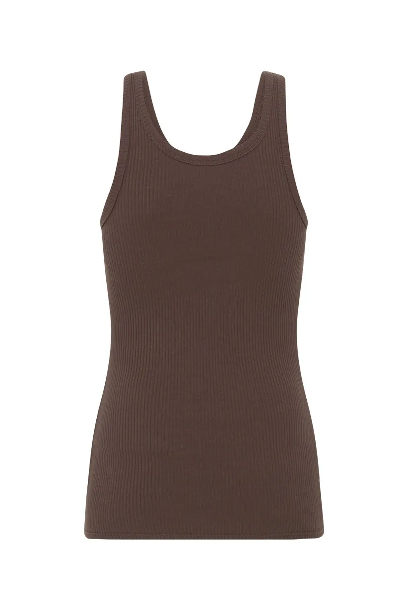 Spell Staples Rib Singlet Tank - Chocolate