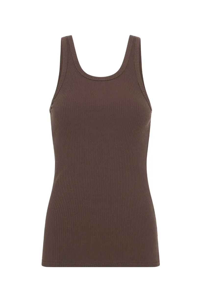 Spell Staples Rib Singlet Tank - Chocolate