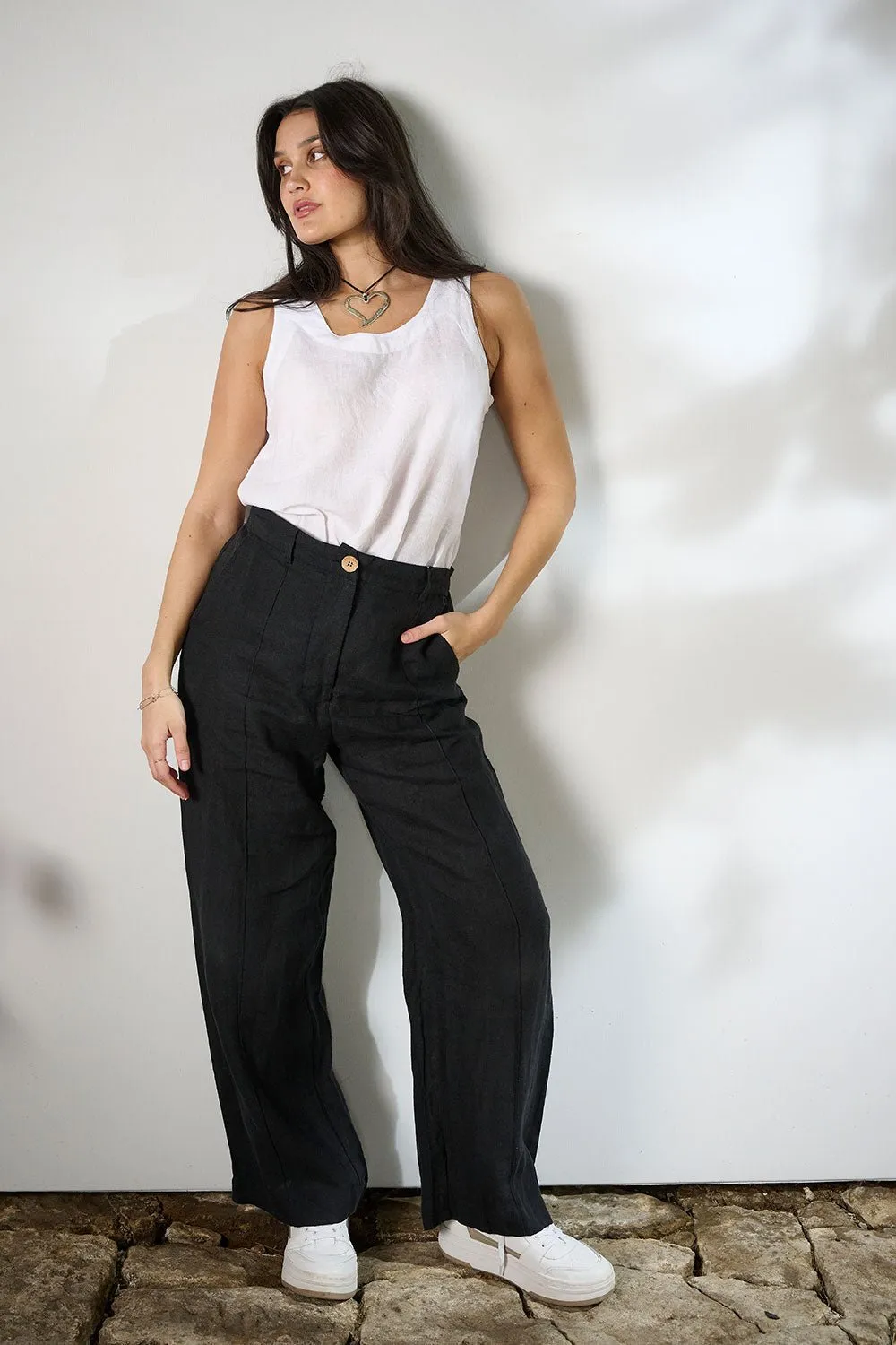 Tailored Linen Pants - Black