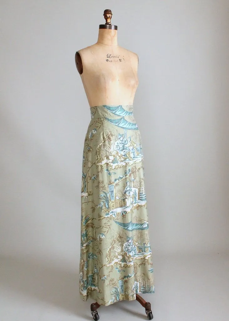 Vintage 1960s Toile Maxi Skirt