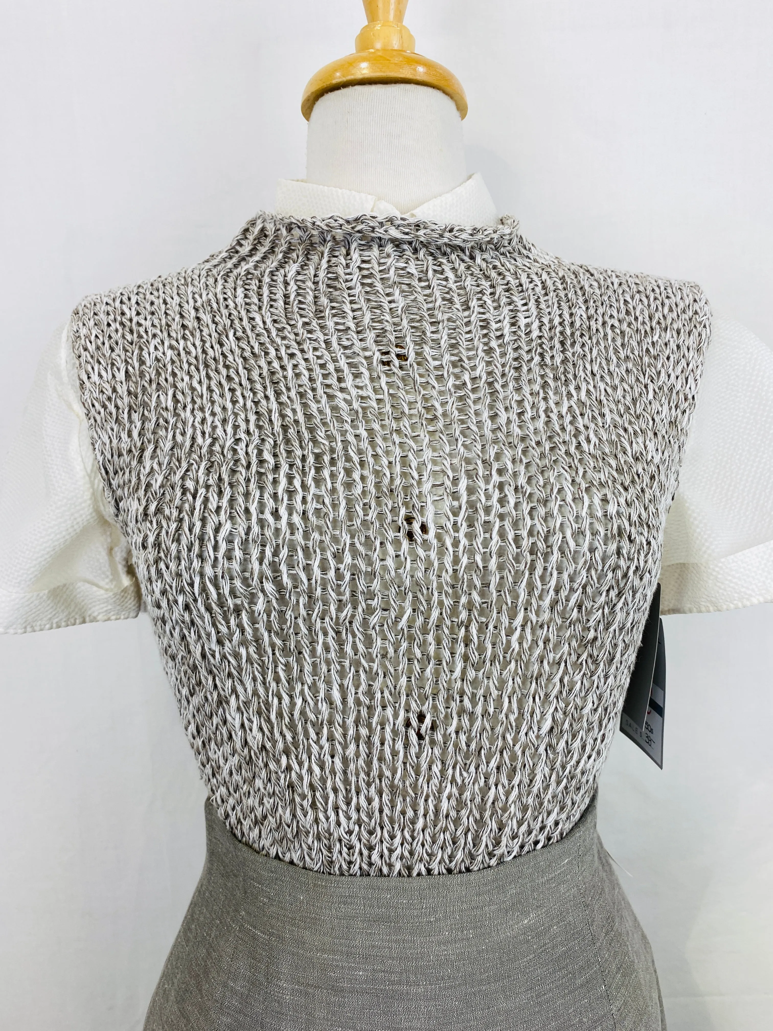 Vintage 1990s Eileen Fisher Grey Linen Knit Tank Top Sweater Vest