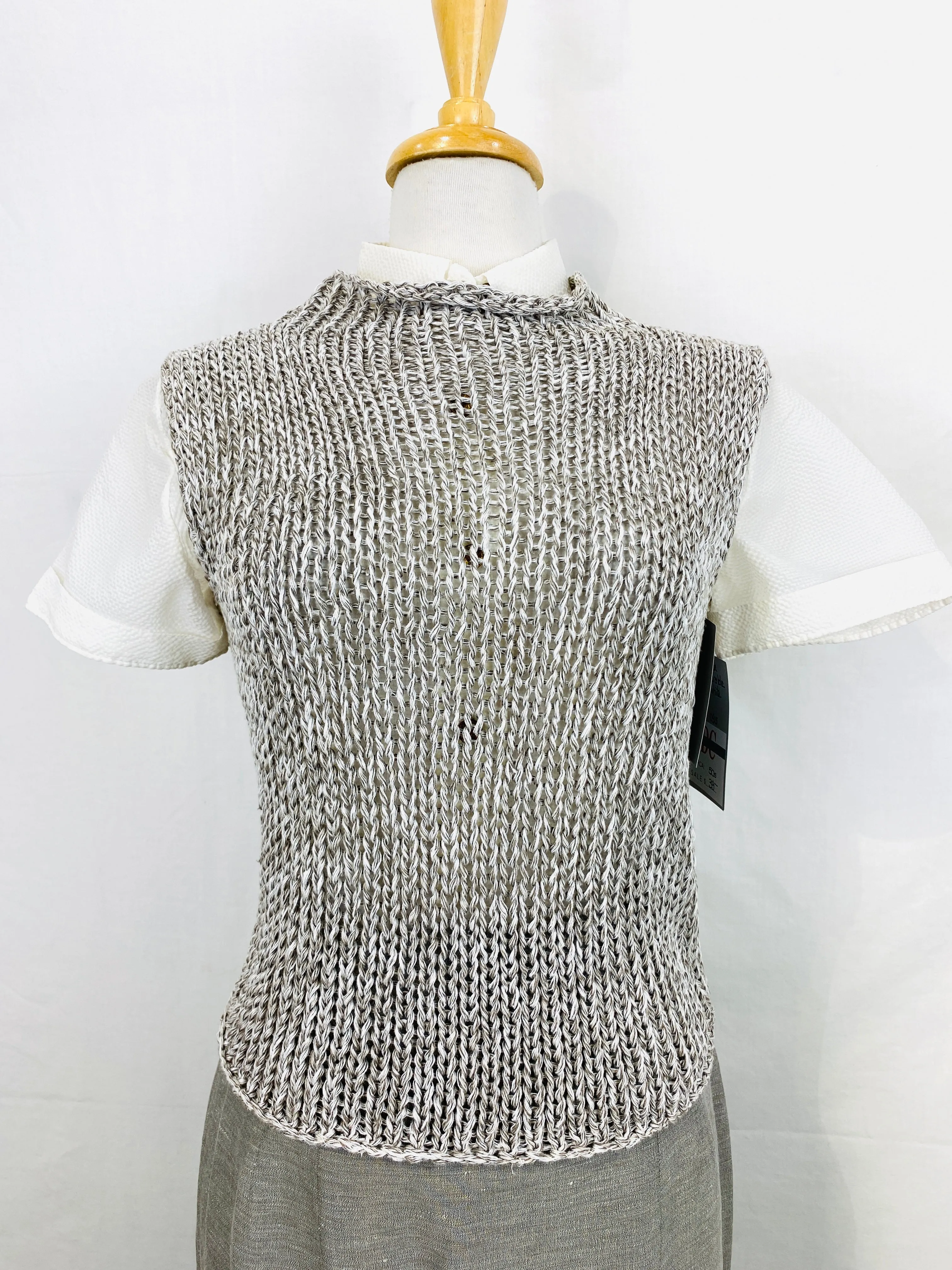 Vintage 1990s Eileen Fisher Grey Linen Knit Tank Top Sweater Vest