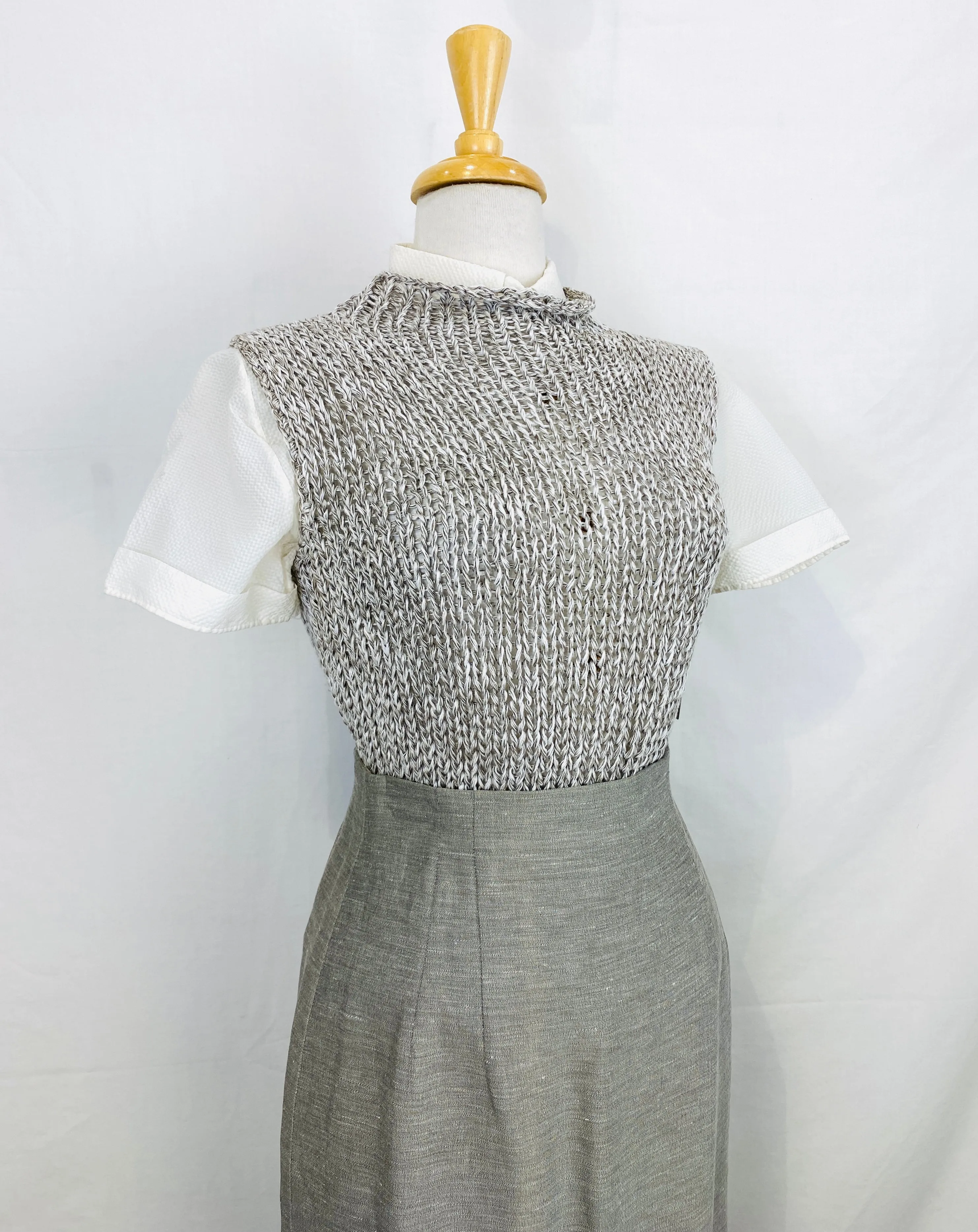 Vintage 1990s Eileen Fisher Grey Linen Knit Tank Top Sweater Vest