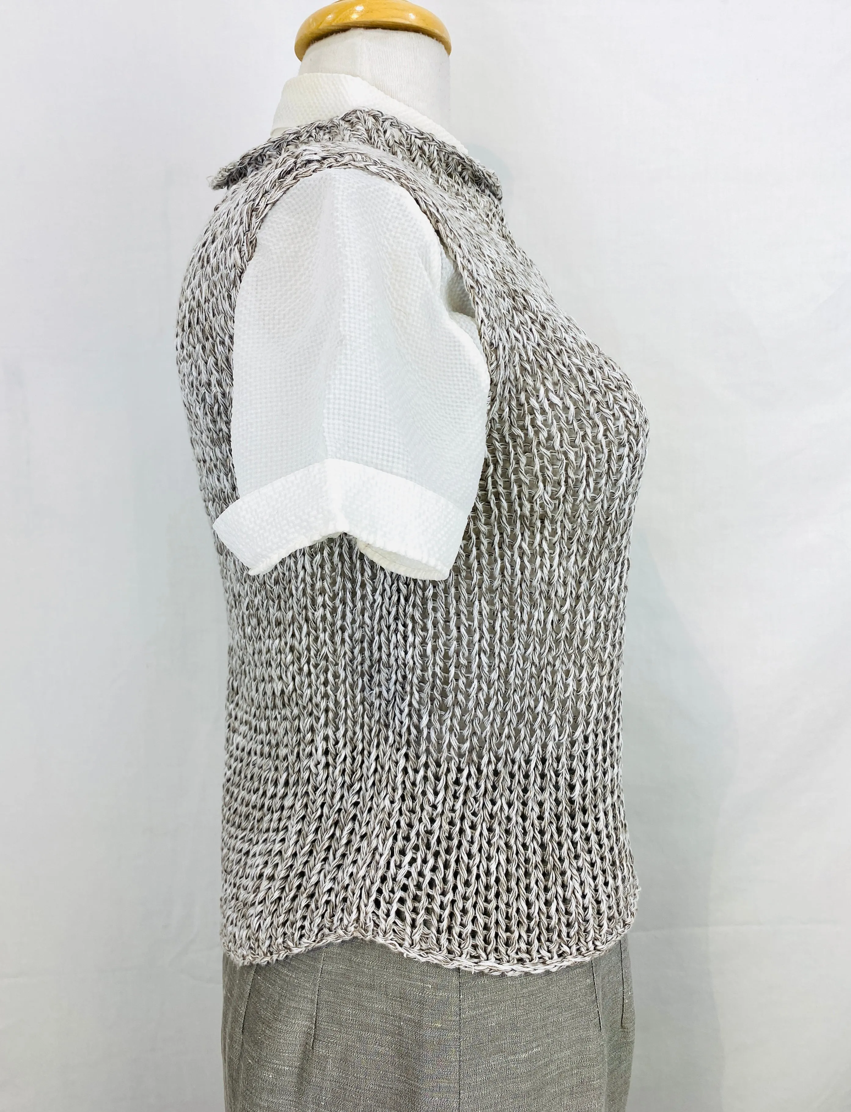 Vintage 1990s Eileen Fisher Grey Linen Knit Tank Top Sweater Vest