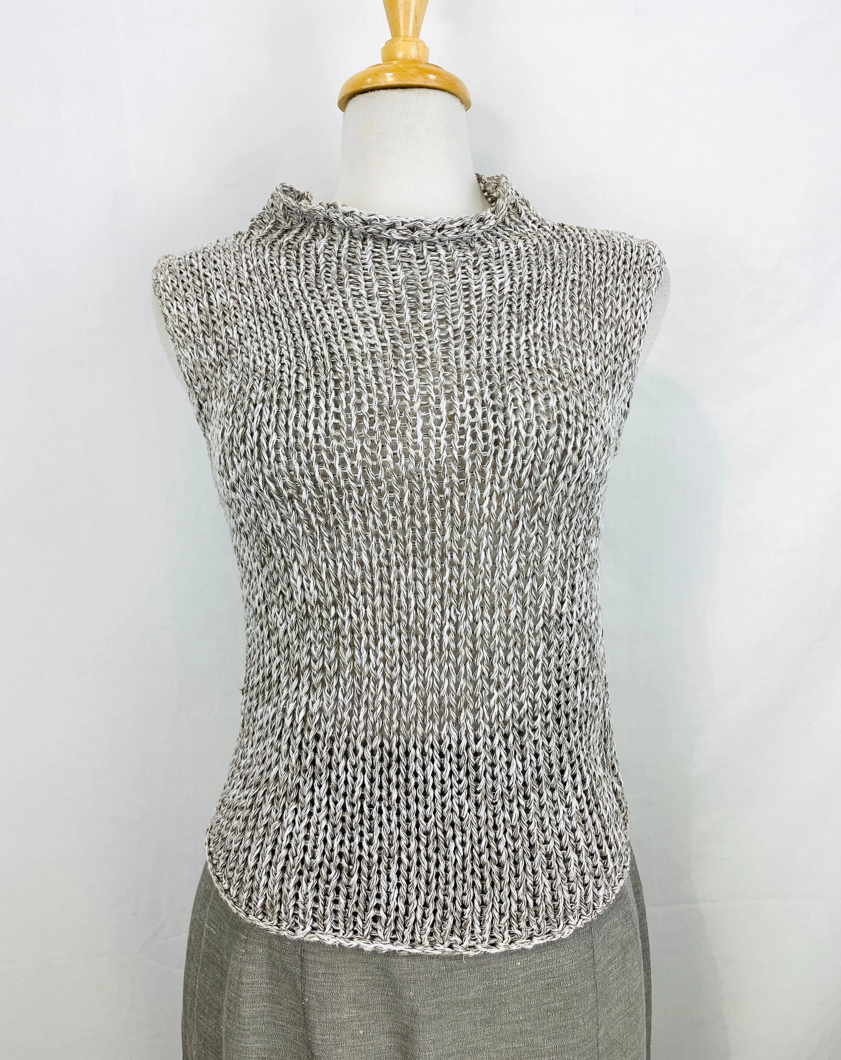 Vintage 1990s Eileen Fisher Grey Linen Knit Tank Top Sweater Vest