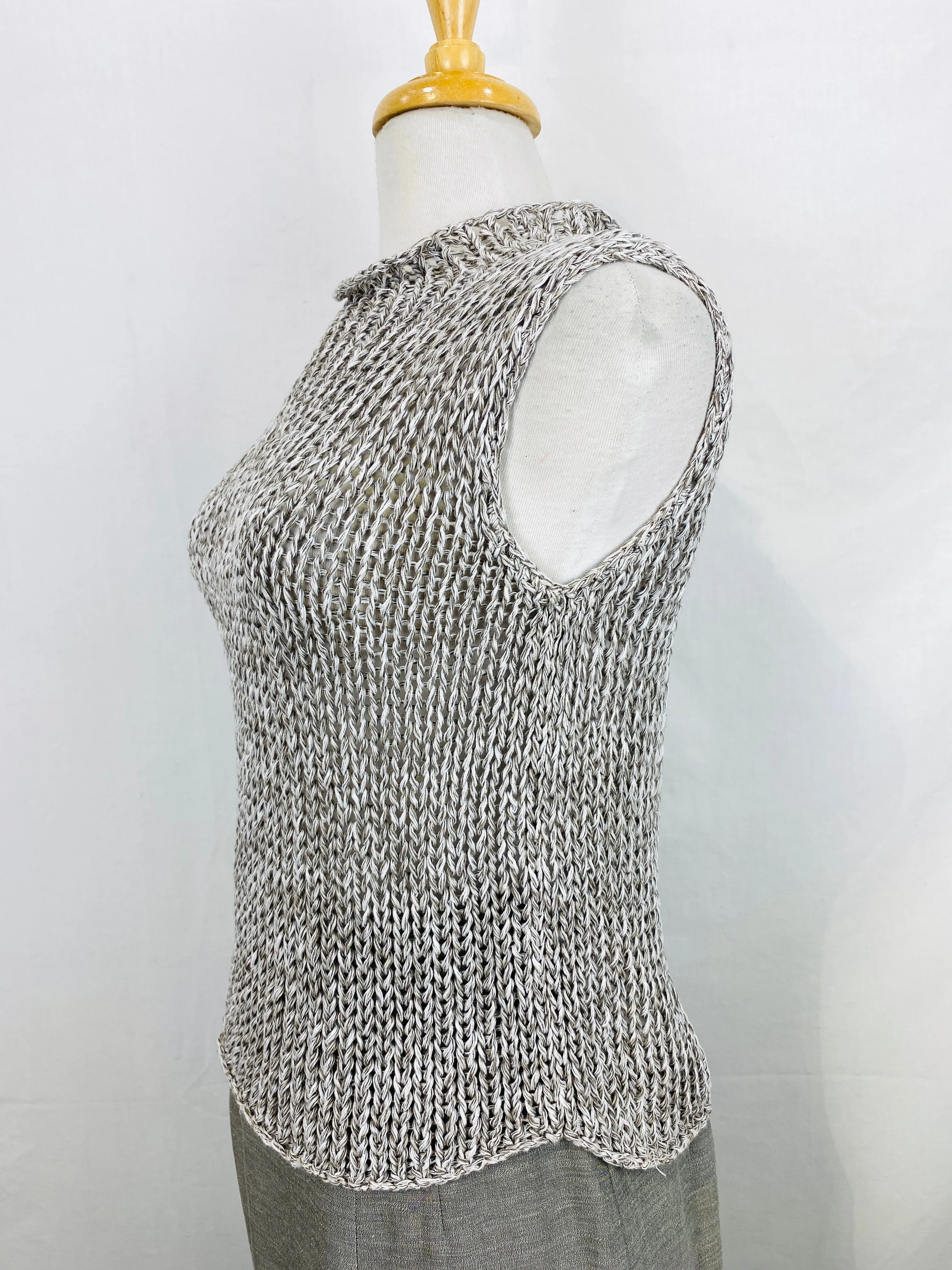 Vintage 1990s Eileen Fisher Grey Linen Knit Tank Top Sweater Vest