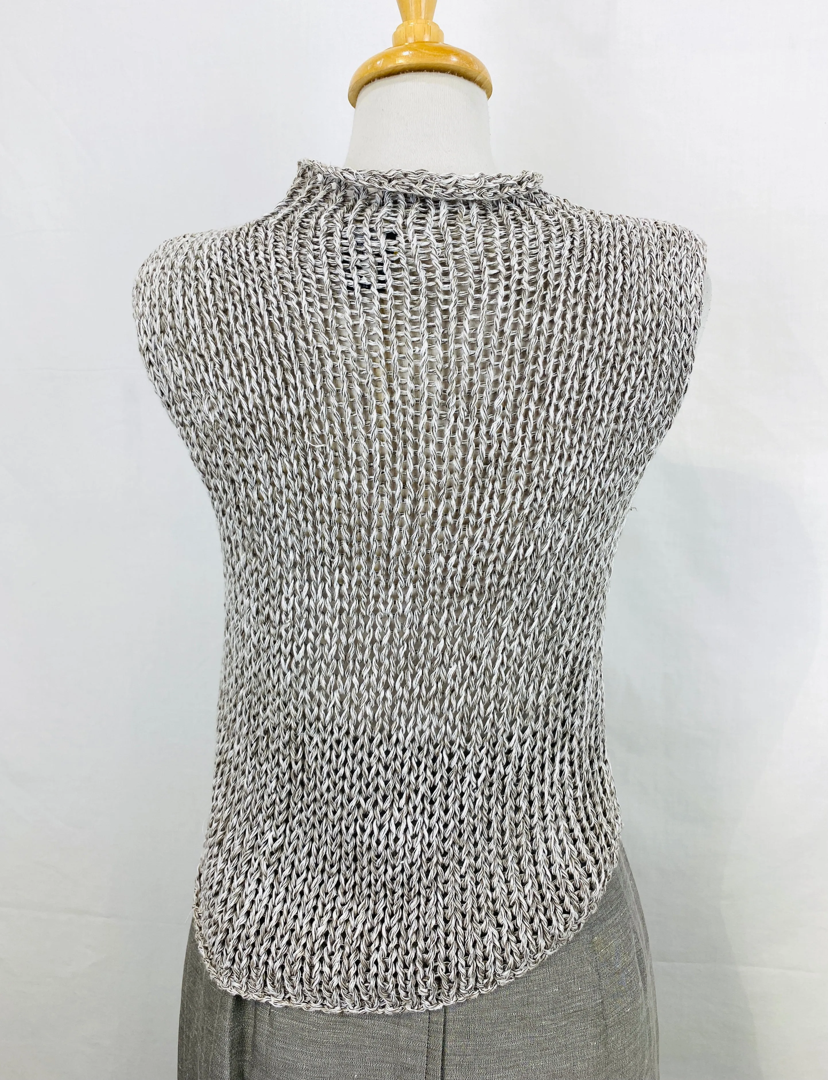 Vintage 1990s Eileen Fisher Grey Linen Knit Tank Top Sweater Vest