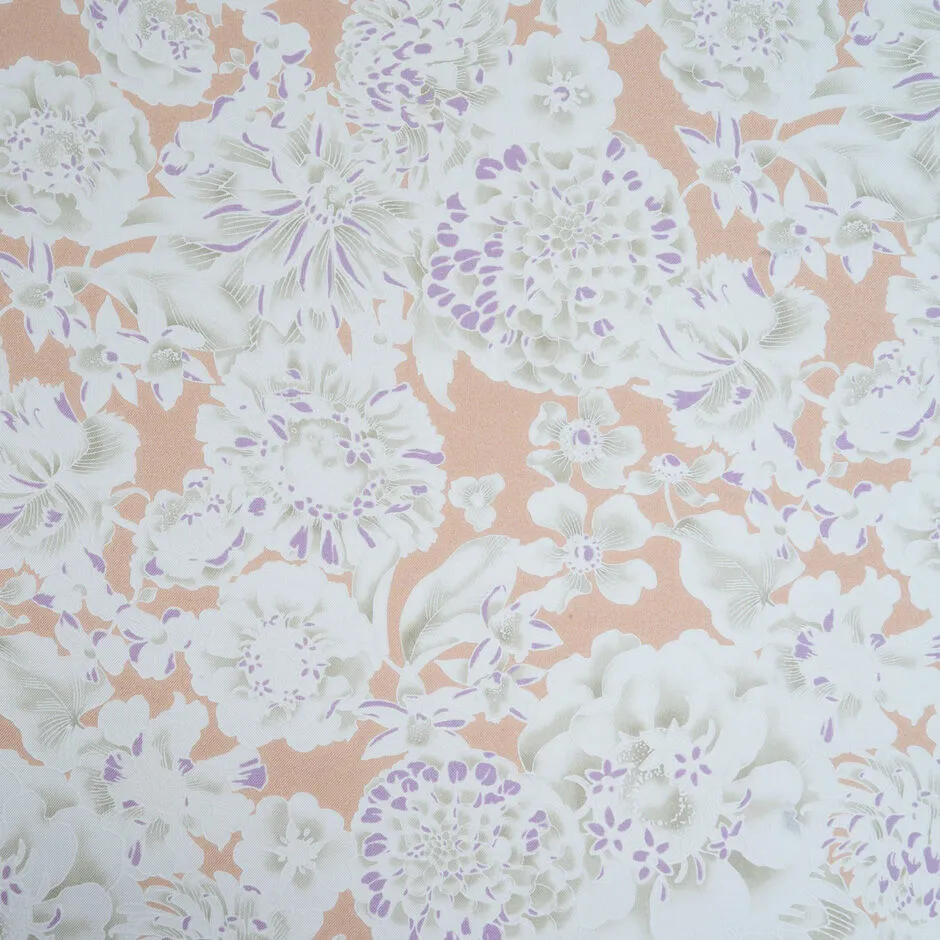 White Floral Vision Printed Peach Pure Silk Twill