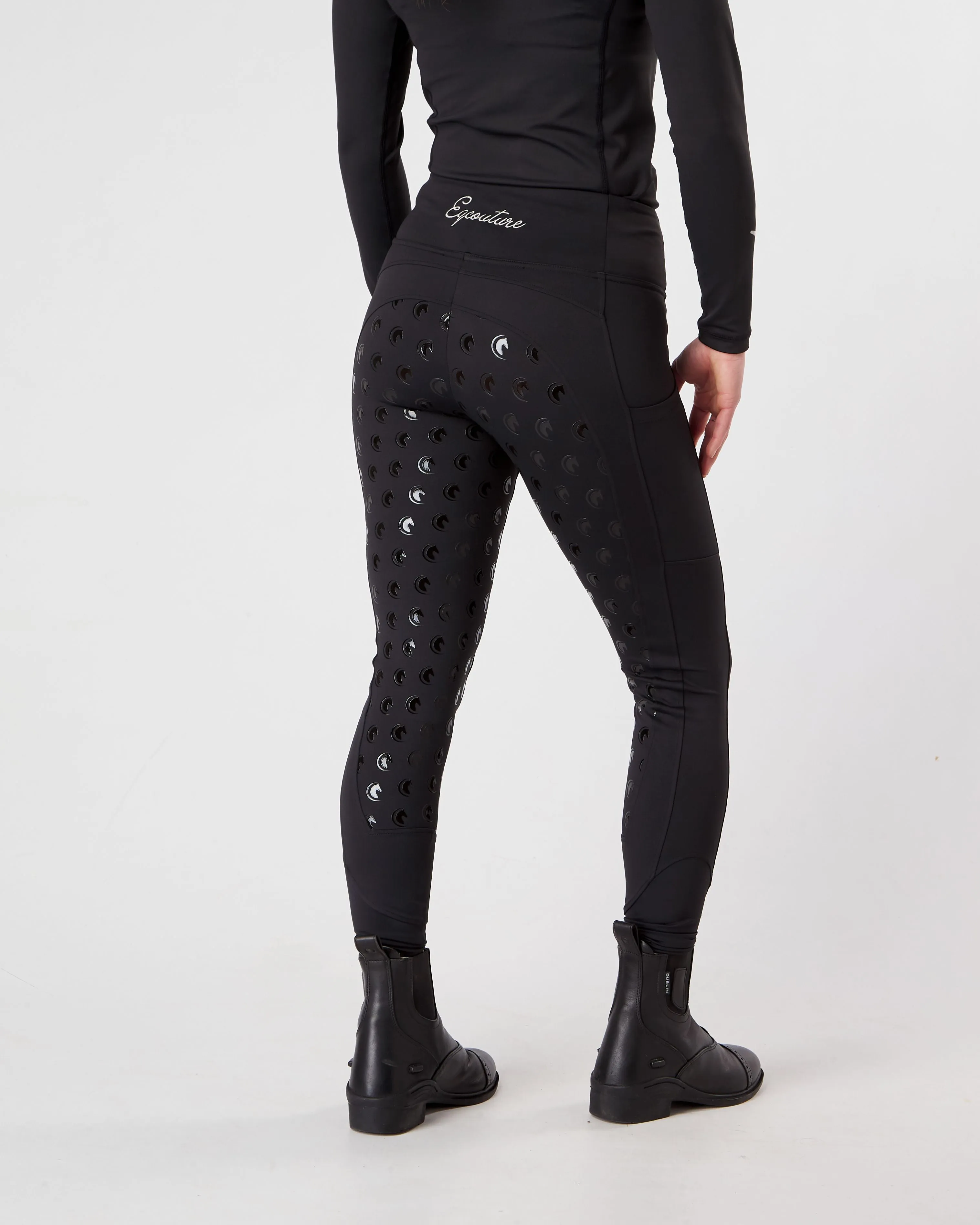 WINTER Thermal Black Riding Leggings / Tights with Phone Pockets - WATER RESISTANT