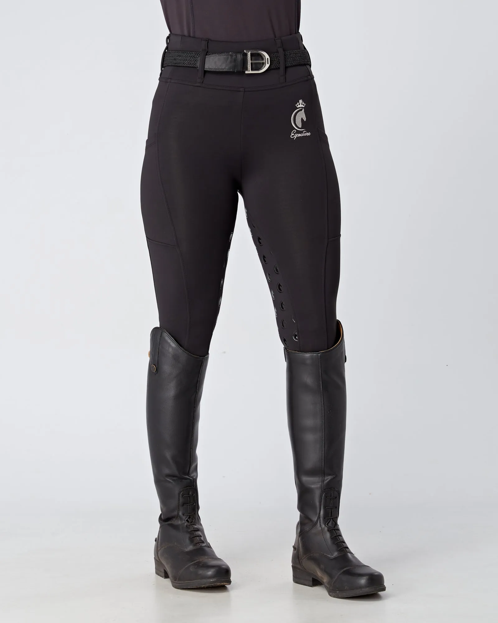 WINTER Thermal Black Riding Leggings / Tights with Phone Pockets - WATER RESISTANT