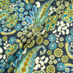 Yellow & Blue Paisley Printed Midnight Blue Cotton